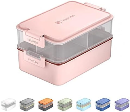 Linoroso Stackable Bento Box Adult Lunch Box | Meet All You On-The-Go Needs for Food, Salad and Snack Box, Premium Bento Lunch Box for Adults Include Utensil Set, Dressing Containers - Pale Mint