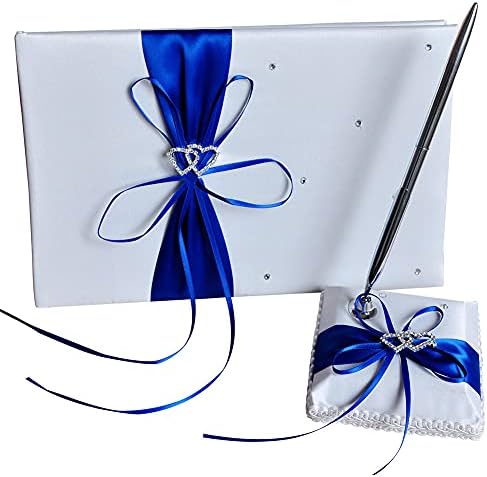 Gigicloud Wedding Guest Book Set, Ribbon Bow Wedding Guest Signature Book with Pen Holder Bowknot Wedding Memory Book Wedding Registry Guestbook for Baby Bridal Shower Wedding Party