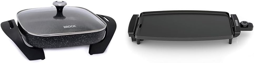 Starfrit The Rock Electric Skillet - 12" x 12" - Rock.Tec Non-Stick Cooking Surface - Tempered Glass Lid - 1200W