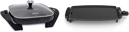 Starfrit The Rock Electric Skillet - 12" x 12" - Rock.Tec Non-Stick Cooking Surface - Tempered Glass Lid - 1200W