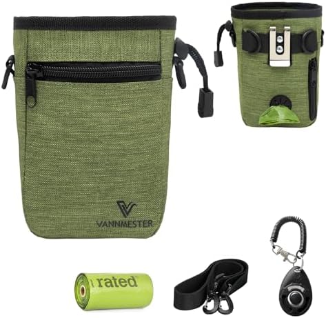 VANNMESTER Dog Training Treat Pouch,Hands-Free Dog Treat Bag,Puppy Treat Pouch,Dog Training Bag with Adjustable Belt, Metal Clip-Green