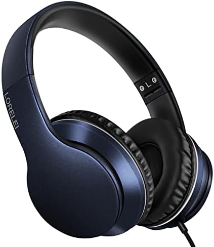 LORELEI X6 Over-Ear Wired Stereo Bass Headphones with Microphone, Lightweight, Foldable & Portable with 1.45M No-Tangle for Smartphone, Tablet, MP3/4, Space Black