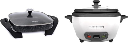 Starfrit The Rock Electric Skillet - 12" x 12" - Rock.Tec Non-Stick Cooking Surface - Tempered Glass Lid - 1200W