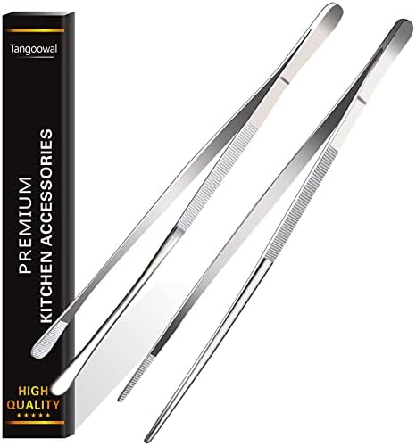 Rivoean 2 Pcs 12-Inch Fine Tweezer Tongs,Extra-Long Stainless Steel Tweezers Tongs