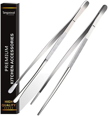 Rivoean 2 Pcs 12-Inch Fine Tweezer Tongs,Extra-Long Stainless Steel Tweezers Tongs