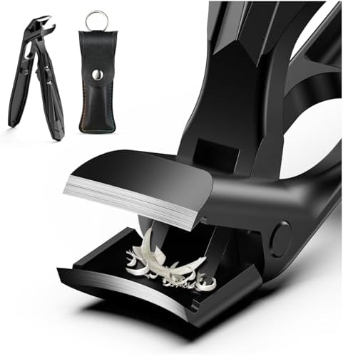 FERYES Angled Head Long Handled Toenail Clipper for Seniors - Large Wide Jaw Nail Clipper with Catcher for Thick Nails - Easier Trimming, Ergonomic Design (Black)