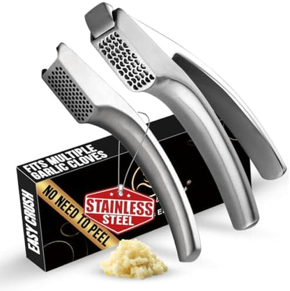 No Peeling Required Garlic Press Stainless Steel with Detachable Handle for Fine Mincing-Premium Garlic Mincer Tool, Rust-Proof, Easy to Clean, Dishwasher Safe Garlic Crusher with Lifetime Replacement