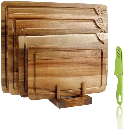 Bamboo Cutting Board for Kitchen, Bamboo Cutting Board Set of 3 with Juice Groove, Double-Sided Chopping Board Serving Board with Hanging Hole for Meat, Vegetables and Cheese