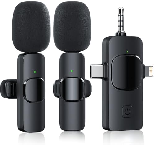 3 in 1 Wireless Lavalier Microphone for iPhone iPad Android Camera USB-C, Mini Microphone with Noise Reduction, Plug-Play Wireless Microphone for YouTube, Video Recording, Interviews, TikTok, Vlog