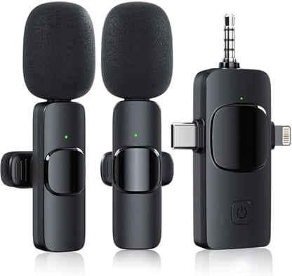 3 in 1 Wireless Lavalier Microphone for iPhone iPad Android Camera USB-C, Mini Microphone with Noise Reduction, Plug-Play Wireless Microphone for YouTube, Video Recording, Interviews, TikTok, Vlog