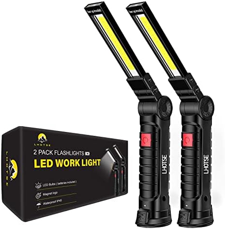 Rechargeable Work Lights, LED Work Light with Magnetic Base and Hanging Hook,360°Rotate 5 Modes Magnetic Rechargeable Flashlights for Mechanics Car Repair, Home, Garage, Emergency,BBQ,Camping(4 Pack)