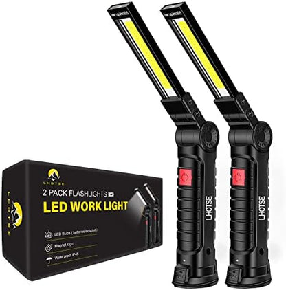 Rechargeable Work Lights, LED Work Light with Magnetic Base and Hanging Hook,360°Rotate 5 Modes Magnetic Rechargeable Flashlights for Mechanics Car Repair, Home, Garage, Emergency,BBQ,Camping(4 Pack)