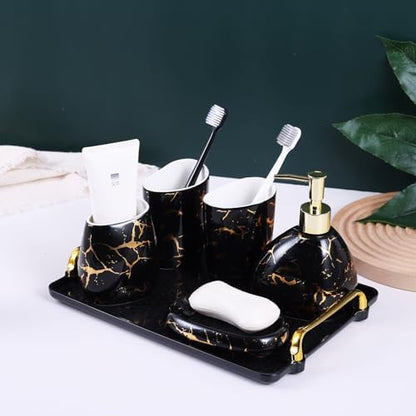 White Bathroom Accessories Set,Modern Countertop Bathroom Decor,Luxury 6 Piece Bathroom Accessory Set,Complete with Soap Dispenser,Toothbrush Holder,Tumbler,Tray