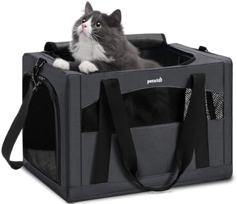 Pecute Cat Carrier Dog Carrier with Stable Structure, Breathable Mesh Fabric Pet Carrier for for Small Cats Dogs Puppies up to 5KG,Soft-Sided Dog Carrier Suitable for Both Long and Short Trips,Gray