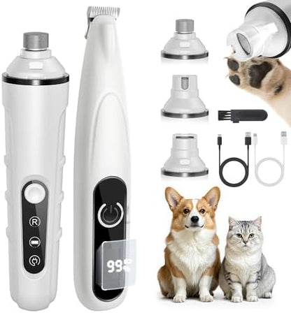 PAPMINI 2 in 1 Dog Nail Grinder Quiet and Dog Paw Trimmer, Rechargeable Electric Dog Nail Trimmer for Large Medium Small Dogs, Cordless Dog Hair Clippers for Paws, Ears, Eyes, Rump (White)