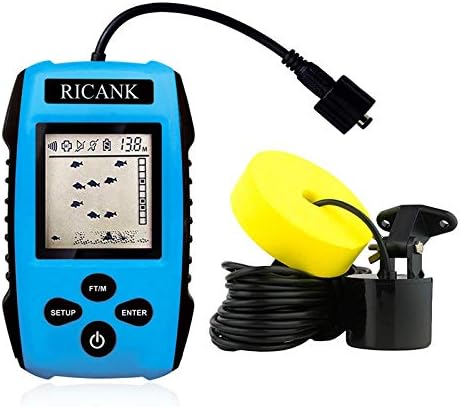 RICANK Portable Fish Finder, Handheld Fish Depth Finder Contour Readout Fishfinder Ice Kayak Shore Boat Fishing Fish Detector Device with Sonar Sensor Transducer and LCD Display Gear Fish Depth Finder