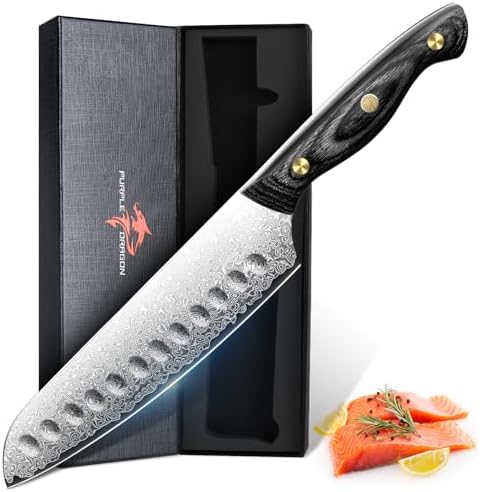 Purple Dragon Damascus Fish Fillet Knife - 7 inch Flexible Boning Knife with VG10 Core, Kitchen Slicing Knife with Full Tang Handle, Birthday Dad Mom Gift