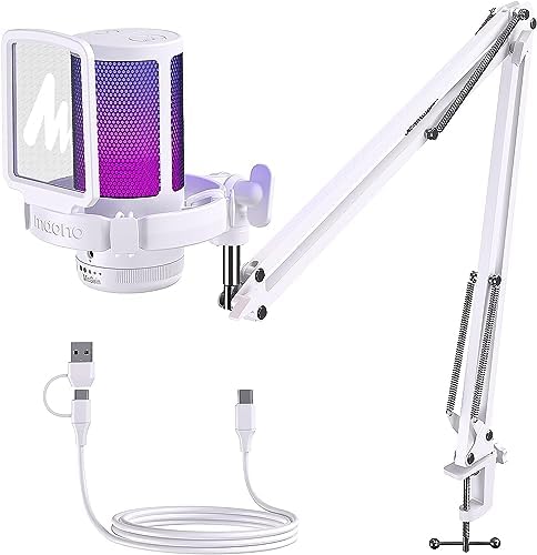 MAONO Gaming USB Microphone, Noise Cancellation Condenser mic with Mute, Gain, Monitoring, Boom Arm for Streaming, Podcast, Vocal, Twitch, YouTube, Discord, PC, Computer, PS4, PS5, Mac, DGM20S