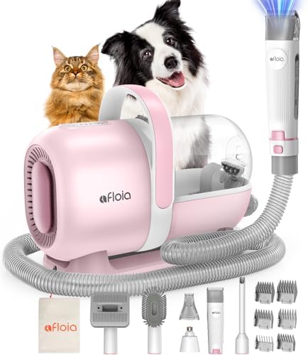 Afloia Dog Grooming Kit, Pet Grooming Vacuum & Dog Clippers Nail Trimmer Grinder & Dogs Brush for Shedding with 6 Pets Groom Tools, Low Noise Dogs Hair Remover Pets Supplies (White)