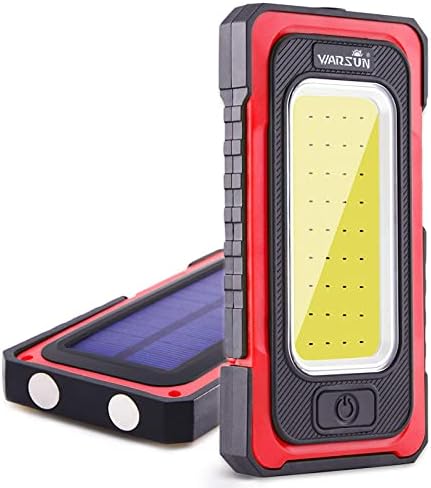 WARSUN Portable Rechargeable Magnetic Work Light, LED Flood Light Waterproof for Outdoor Camping Hiking Emergency Car Repairing (USB + Solar Charging, Yellow)