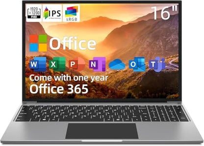 jumper Laptop, 16 Inch FHD IPS 1200p Screen, Quad Core CPU, 4GB LPDDR4 RAM 128GB ROM, Office 365 1-Year Subscription, Windows 11 Computer with Numeric Keypad, 4 Stereo Speakers, WiFi.