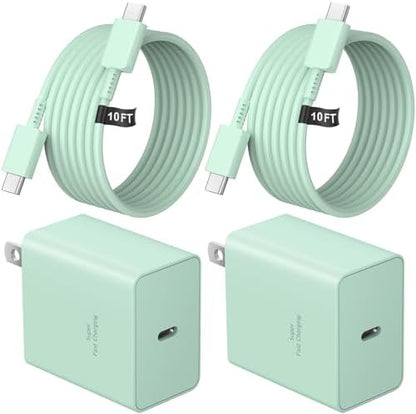 45W Super Fast Charger Type C, 2-Pack 45W USB C Charging Block with 10ft USB C to Type C Cables for Samsung Galaxy S25 S24+/UltraS23/S22/S21/S20/Note10/20 iPhone 16/15 Pro,Pro Max