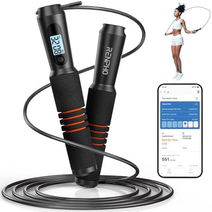 RENPHO Smart Jump Rope, Cordless Jump Rope, High-Speed Jump Rope with Counter, Fitness Skipping Rope with APP Data Analysis, Workout Jump Ropes for Home Gym, Crossfit for Exercise for Men, Women