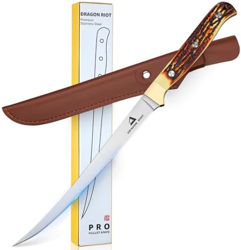 DRAGON RIOT Fillet Knife 7.5 inch Professional Boning Knife for Filleting Japanese Stainless Steel Fish Knife with Ergonomic Handle Super Sharp Fish Filleting Knife for Meat Poultry Cutting