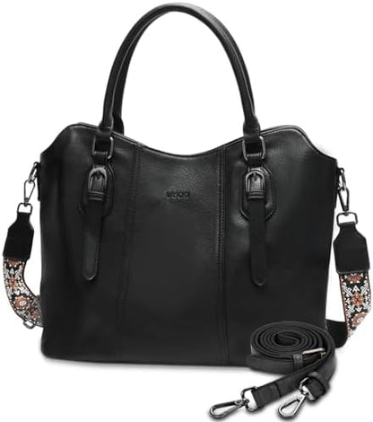 Hobo Bags for Women,VASCHY Vegan Leather Handbag Purse Top Handle Satchel Boho Shoulder Bag with Crossbody Guitar Strap