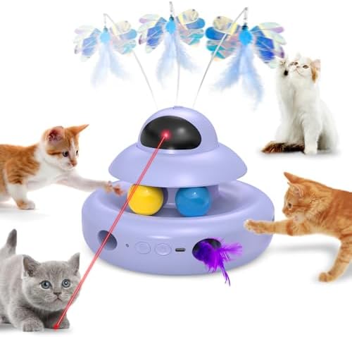 MOHAYA Interactive Cat Toys for Indoor Cats,4-in-1 Automatic Kitten Toy,Motion Activated Electronic Fluttering Butterfly,Track Balls, Moving Feather Toys for All Breeds,USB Rechargeable