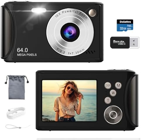 4K Digital Camera for Photography, 64MP Autofocus Vlogging Camera for YouTube, Anti-Shake, LED Screen, 18X Zoom, Point and Shoot Digital Camera for Teens Adult Beginner, 32GB High-Speed SD Card