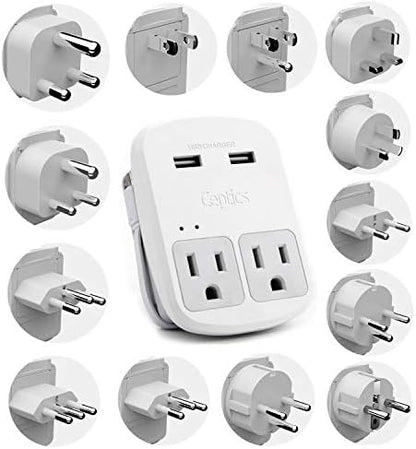 Ceptics Universal Travel Adapter kit, Dual USB (QC 3.0) + 2 US outlets + USB-C Cable, Use with Chargers, Cell Phones, Laptops, 6 Plug attachments for Worldwide use (Does Not Convert Voltage) (WPS-2B)