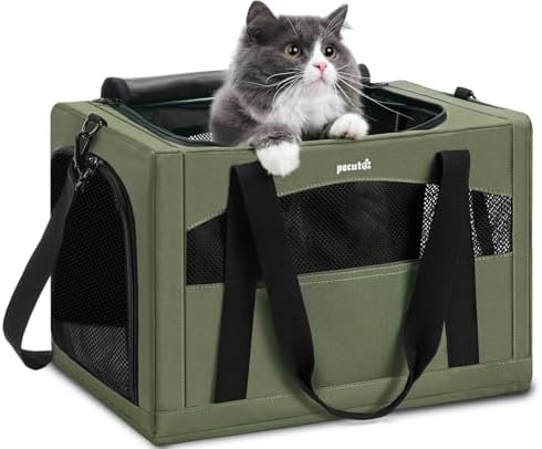 Pecute Cat Carrier Dog Carrier with Stable Structure, Breathable Mesh Fabric Pet Carrier for for Small Cats Dogs Puppies up to 5KG,Soft-Sided Dog Carrier Suitable for Both Long and Short Trips,Gray