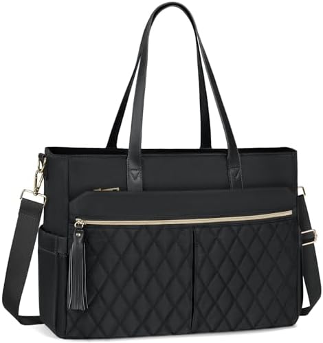 RAINSMORE Laptop Bag For Women 15.6 Inch Work Teacher Tote Bag Waterproof Nurse Bag Large Handbag Shoulder Travel Computer Messenger Bag Briefcase,Black - PuriLite