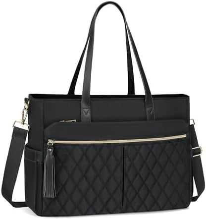 RAINSMORE Laptop Bag For Women 15.6 Inch Work Teacher Tote Bag Waterproof Nurse Bag Large Handbag Shoulder Travel Computer Messenger Bag Briefcase,Black - PuriLite