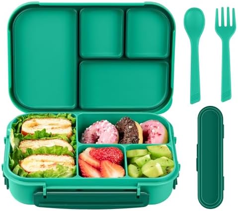 Amathley Lunch Box Kids,Bento Box Adult Lunch Box,Leakproof Lunch Containers for Adults/Kids/Toddler,1200ML-4 Compartments bento Lunch box with Utensil,Microwave & Dishwasher Safe(Dark Gray)
