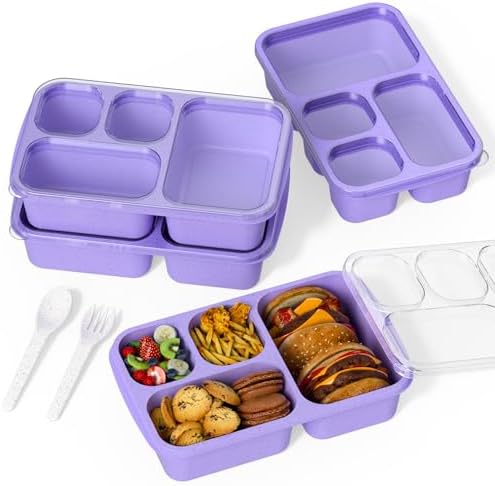 Large Capacity Bento Box for Adults, 4-Piece Set – Stackable Lunch Box with 4 Compartments, Microwave & Dishwasher Safe, Reusable Meal Prep Containers, Snack Containers for Kids & Adults (4 Colors)