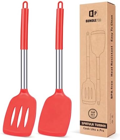 Pack of 2 Silicone Slotted Spatula,Non Stick Solid Kitchen Turner, High Heat Resistant BPA Free Cooking Utensils for Fish, Eggs, Pancakes（Black