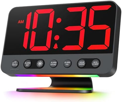 Odokee Digital Alarm Clocks for Bedrooms: Large Bold Number 5 Brightness Dimmer - Easy to Read Across The Room - 5 Alarm Sound 8 Night Light - Silver