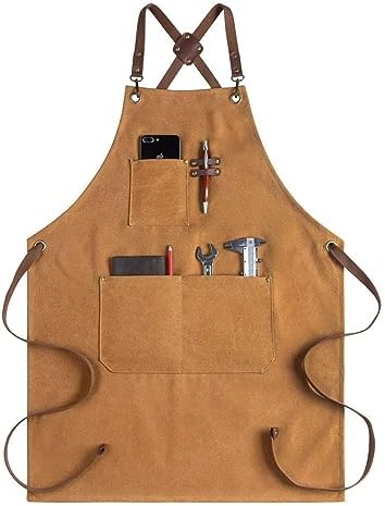 CONTAIL Chef Apron for Men Women,Canvas Aprons with Pockets-Cross Back Kitchen Apron for Cooking Grilling Baking BBQ Barber