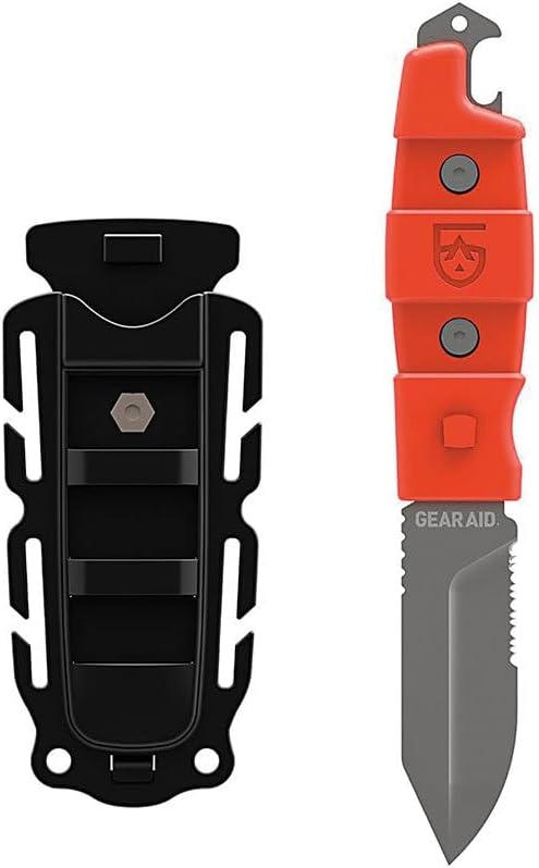 GEAR AID Buri Drop Point Knife with Sheath, Orange, 3” Blade