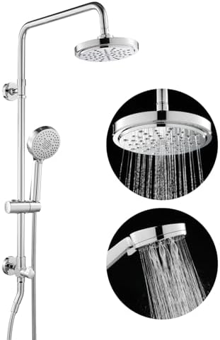ROVOGO Retrofit Shower System with 7" RainShower, 5-Setting Handheld, 22" Slide Bar with 3-Way Rotary Diverter, Exposed Pipe Shower Column Kit 304 Stainless Steel, Chrome (NOT Include Mixer Valve)