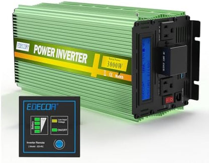 EDECOA 3000 Watt Power Inverter DC 12V to AC 110V 120V 3000W Converter for Car Truck RV with LCD and Dual USB Romte Controller (ETRC Remote)