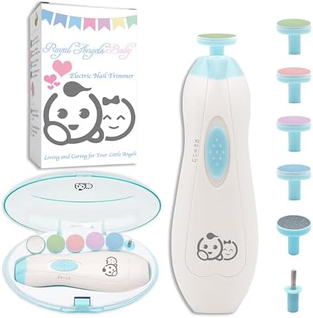 Royal Angels Rechargeable Baby Nail Clippers 20 in 1, Safe Electric Nail Trimmer, Baby Nail Kit, Additional Replacements, Newborn Toddler Toes and Fingernails, Trim and Polish (Rechargeable, Snow)