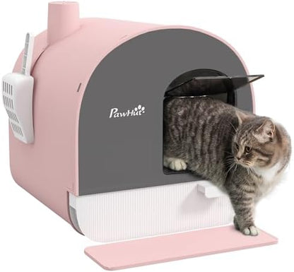PawHut Large Cat Litter Box with Lid, Enclosed Kitty Litter Box with Slide-Out Tray, Scoop, Filter, Green