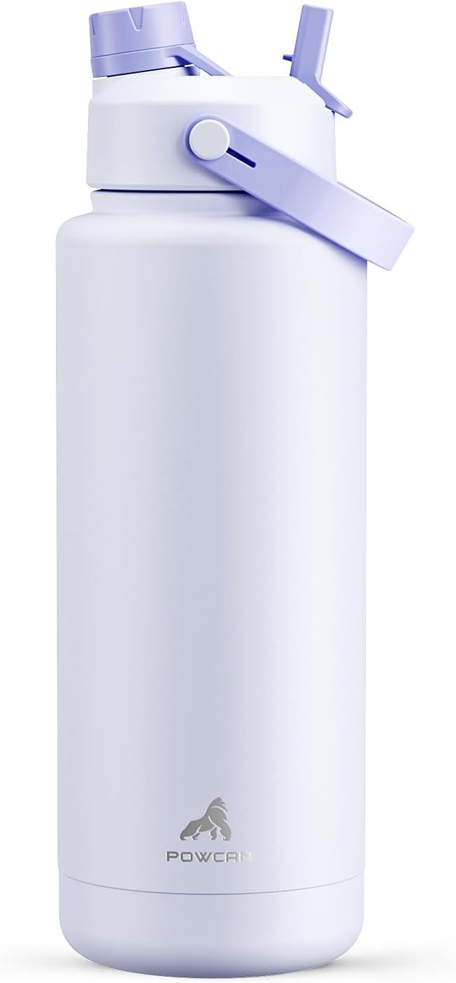 POWCAN 26 oz Insulated Water Bottle with 2-in-1 Straw and Spout Lid, Keep Cold 24H, Leak-Proof, Fits in Car Cup Holder, Stainless Steel Water Bottle for Sports, Travel, and School (Cotton Candy)