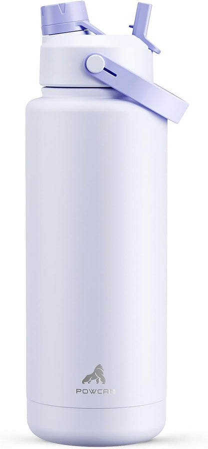 POWCAN 26 oz Insulated Water Bottle with 2-in-1 Straw and Spout Lid, Keep Cold 24H, Leak-Proof, Fits in Car Cup Holder, Stainless Steel Water Bottle for Sports, Travel, and School (Cotton Candy)