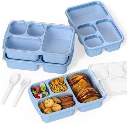 Large Capacity Bento Box for Adults, 4-Piece Set – Stackable Lunch Box with 4 Compartments, Microwave & Dishwasher Safe, Reusable Meal Prep Containers, Snack Containers for Kids & Adults (4 Colors)