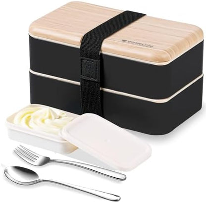 Original Bento Box Lunch Boxes Container Bundle Divider Japanese Style with Stainless Steel Utensils Spoon and Fork (Pink)
