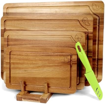 Bamboo Cutting Board Set of 3, Cutting Boards for Kitchen with Juice Groove, Bamboo Chopping Board Set, Serving Board Set for Meat, Fruit Vegetable and Cheese